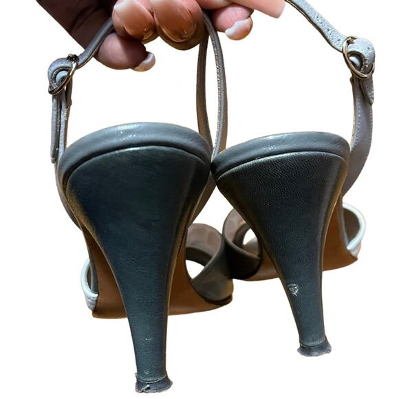 Jack Rogers Peep Toe Slingback Heeled Sandals Womens 7 Narrow Grey White Vintage - Picture 5 of 8
